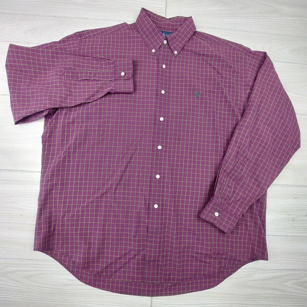 Polo Ralph Lauren Shirt Button Down Mens XL Purple Check Blake Cotton Preppy Dad